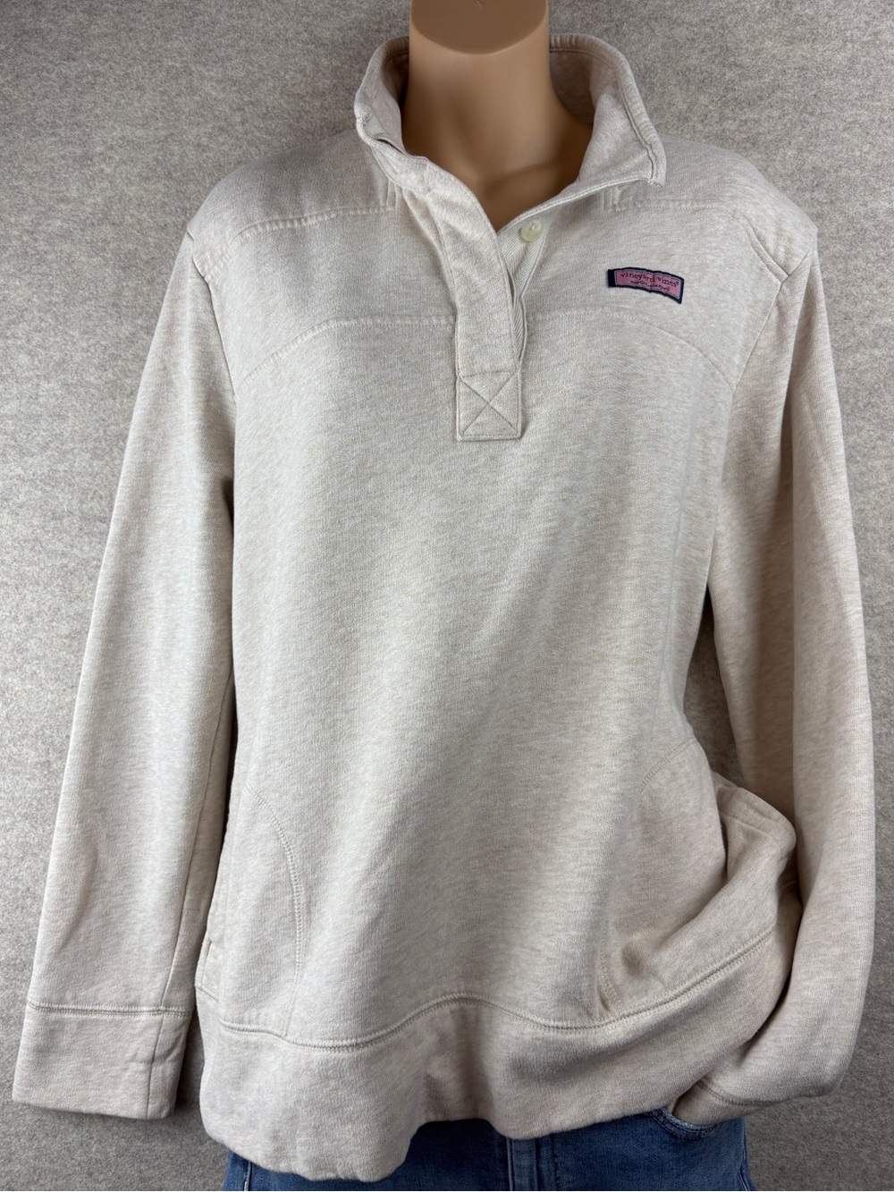 Vineyard Vines Heathered Button Placket Shep Shirt Pullover Gray Large GUC